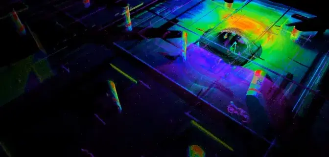 Thermal scan overlay highlighting moisture seepage zones